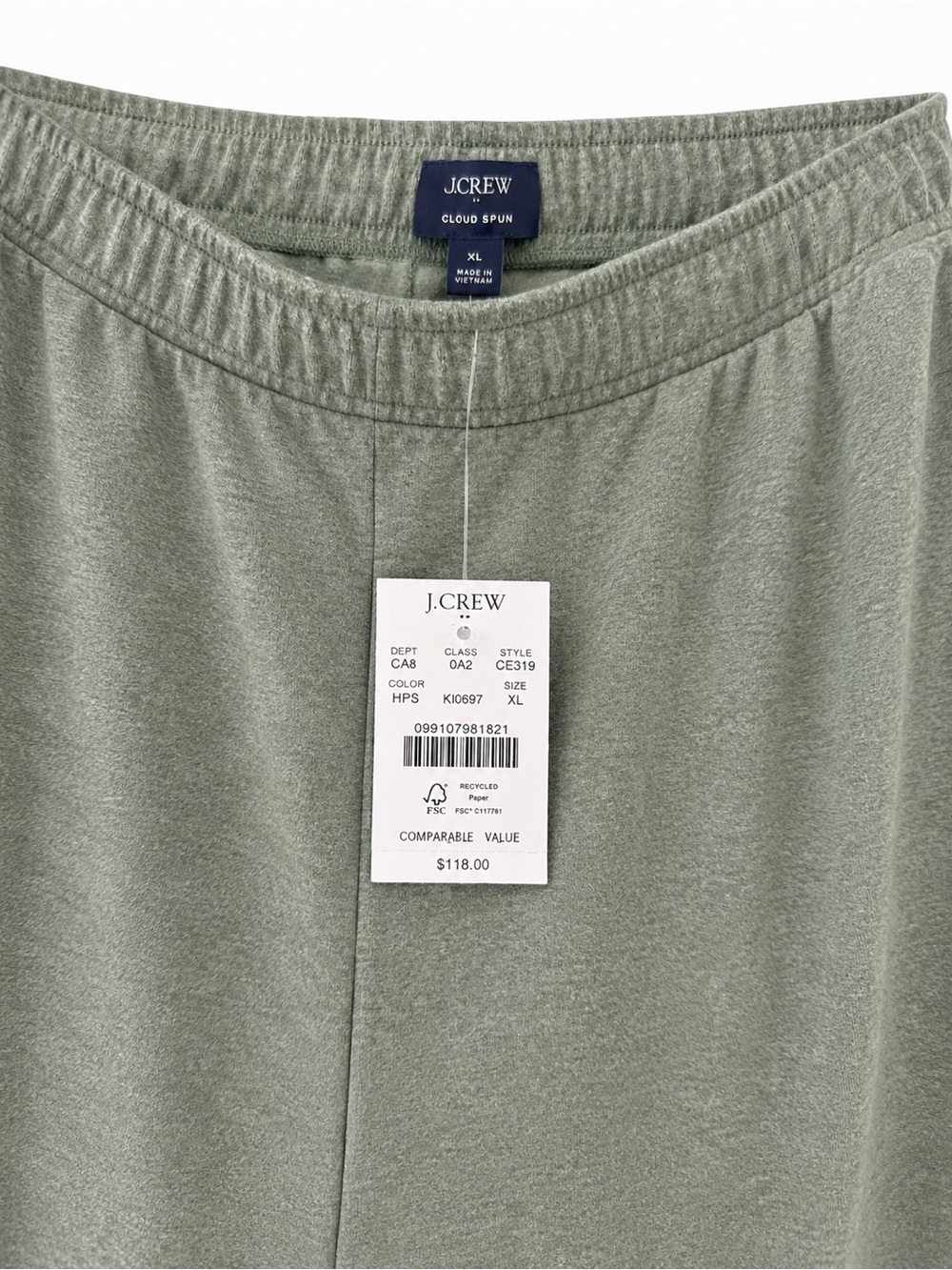 NWT J.Crew CloudSpun Wide Leg Lounge Pants Sage Green Sz XL Soft Knit - Picture 3 of 3